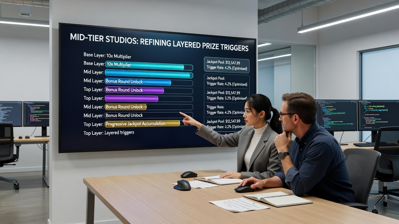Cross-device testing interface showing jackpot trigger adjustments for mobile and desktop portfolios