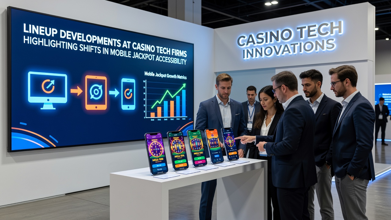 Mobile devices displaying casino jackpot interfaces during development reviews