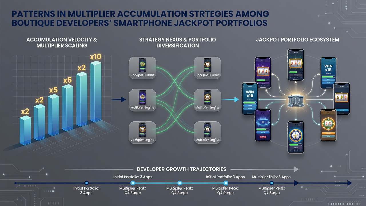 Smartphone screen displaying layered multiplier values building toward a progressive jackpot in a boutique-developed slot
