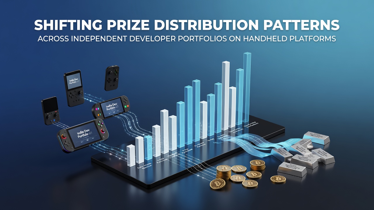 Overview of handheld device screens displaying varied prize allocation interfaces from independent game portfolios