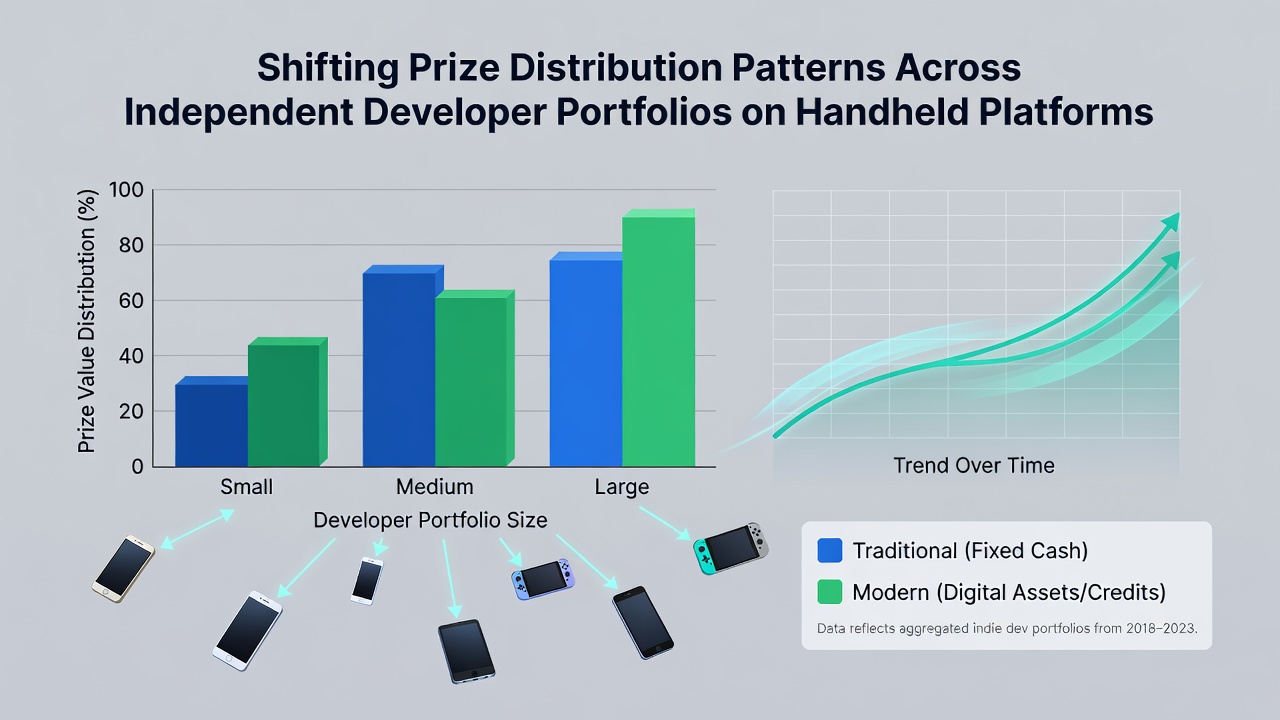 Detailed view of reward distribution graphs and charts from multiple independent developer handheld game portfolios