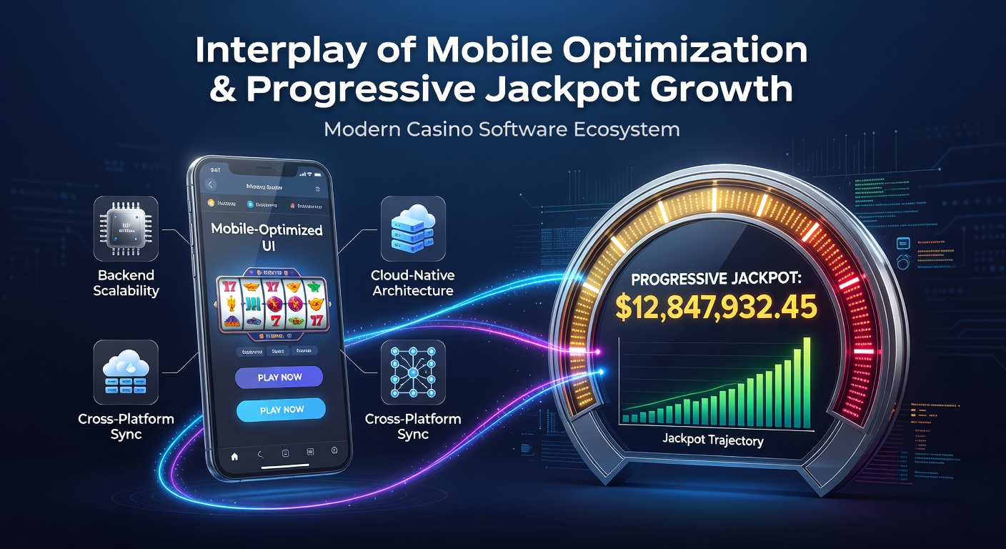 Server infrastructure visualization showing real-time data flows between mobile clients and centralized progressive jackpot databases