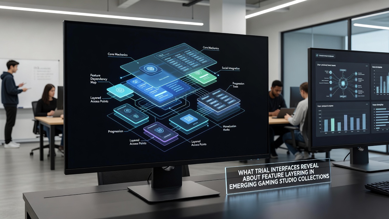 Developer reviewing layered feature data from multiple game trials